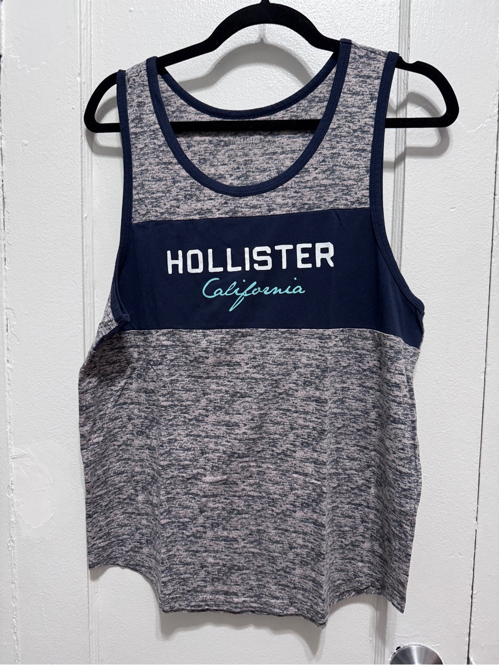 Hollister Navy and Heather Gray Logo Tank
